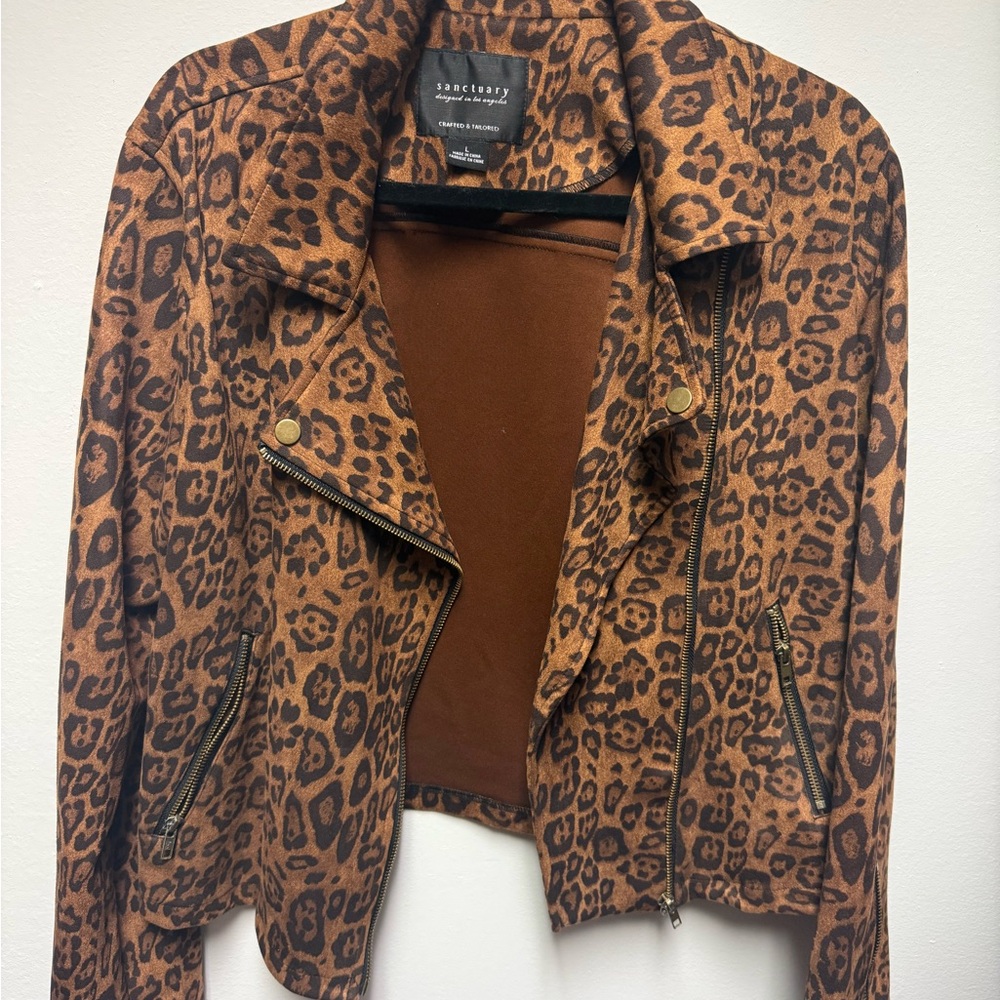 Sanctuary Leopard-Print Moto Jacket in Brown & Black